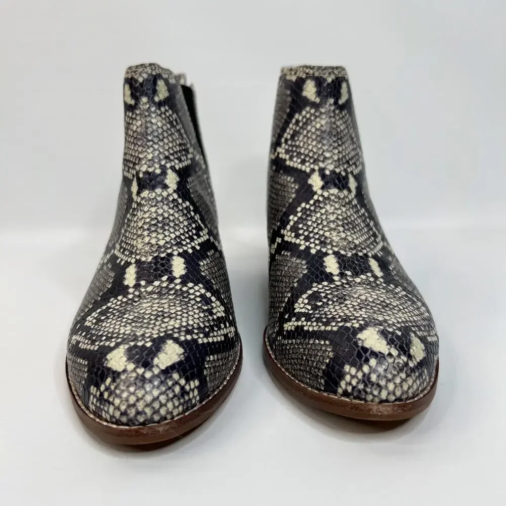 Madewell Carina Chelsea Boot Snake Skin Embossed Leather Sz 6.5 Black Gray AE357